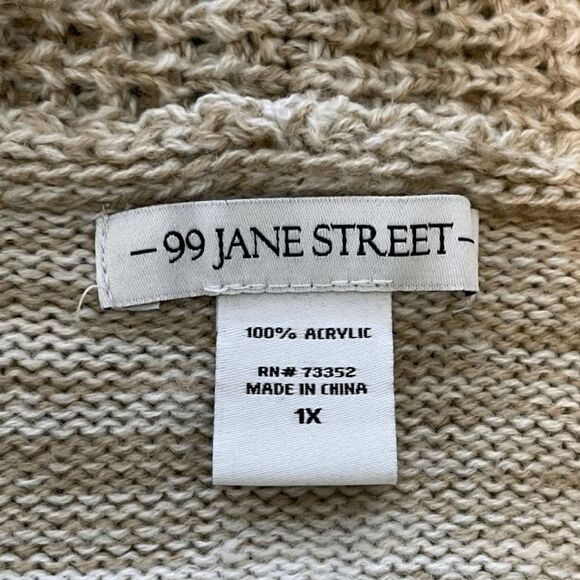 99 Jane Street Longline Cardigan Sweater Tan Cream Chunky Knit 1X - Picture 3 of 5
